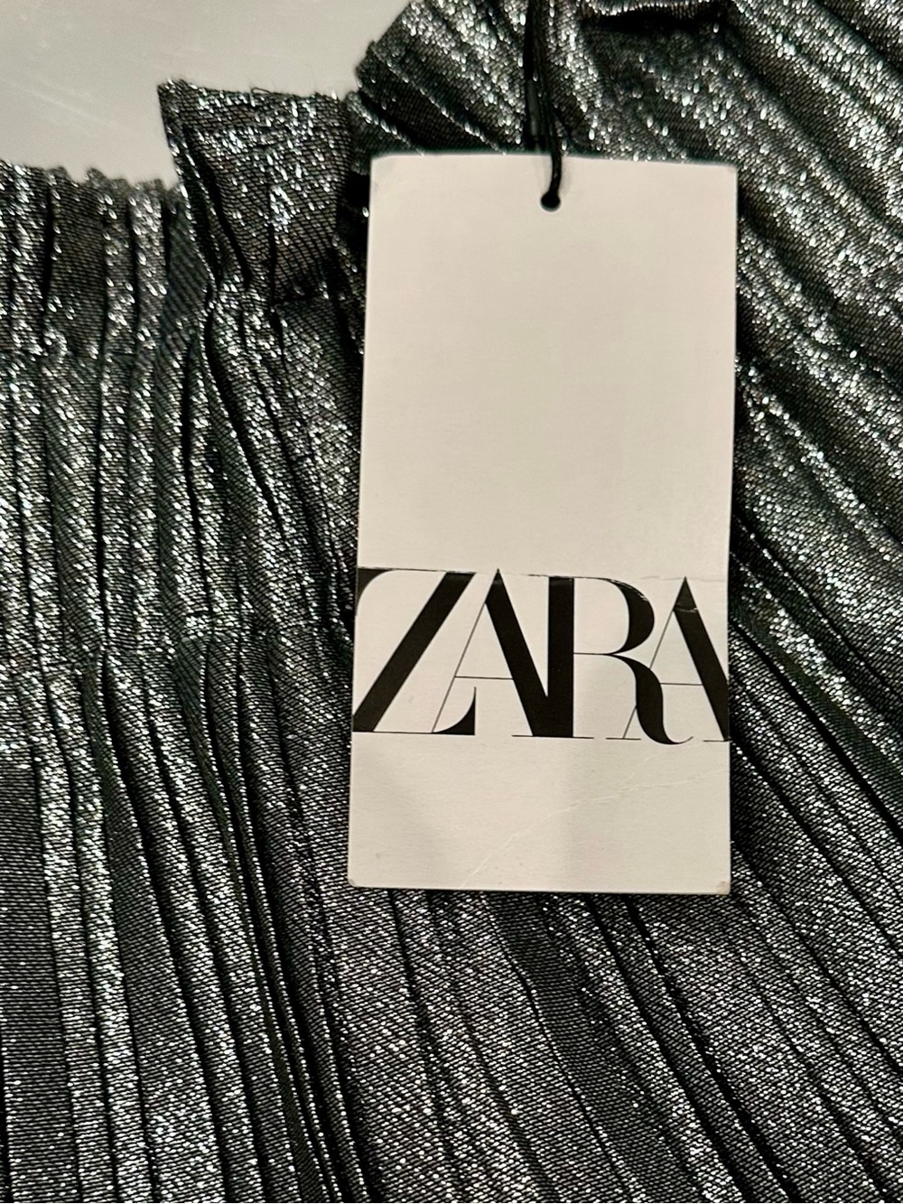 NWT Zara Ultra-Metallic Silver Pleated Paperbag-Waist Miniskirt, S - Picture 3 of 10